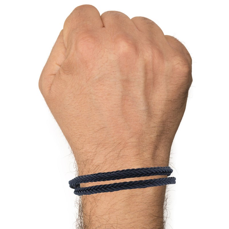 Bracelet Homme Double Tour Tresse en Coton Carré - Bleu Navy