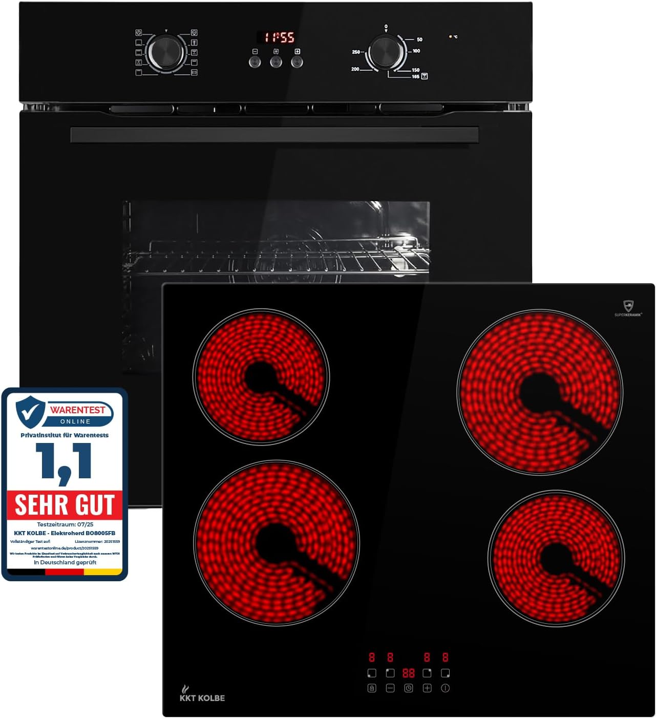 KKT KOLBE Autarkes Herdset | 60cm Einbaubackofen BO8005FB | 59cm Kochfeld CH5900RL | Grill | Heißluft | Automatik-Timer | Wärmeschutzverglasung | Kindersicherung | Knebelbedienung | SET8005FBCH5900RL