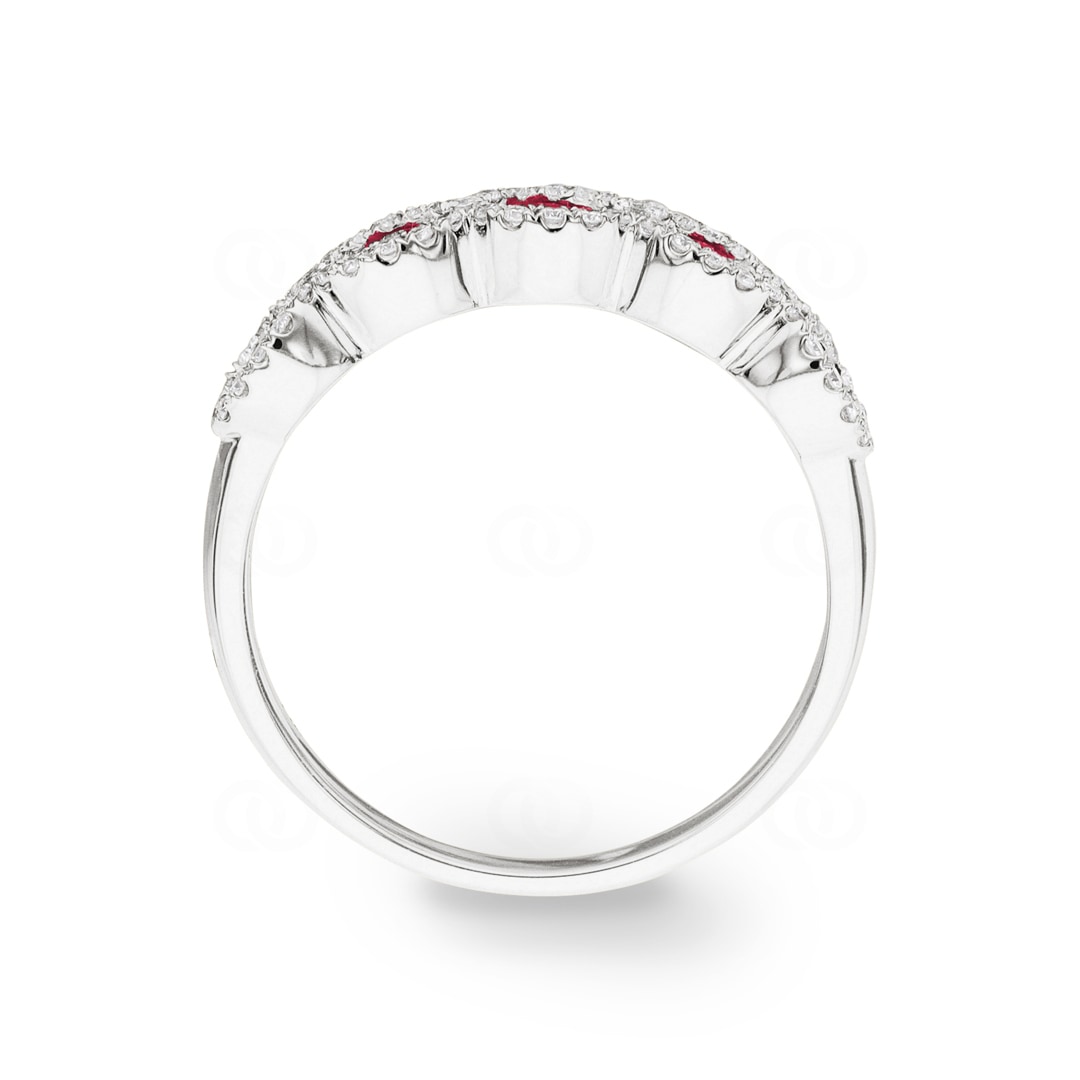 Damenring 750/18 K Weissgold mit Rubinen & Diamanten 0.27 ct H/si Ø 56
