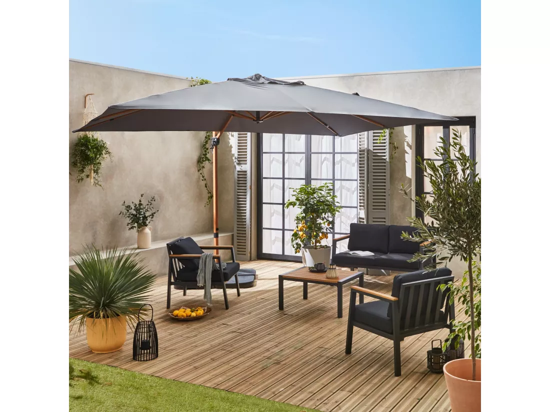 Parasol déporté rectangulaire 3x4m - Wimereux - gris- Parasol excentré inclinable dans 5 positions. rotatif à 360°.