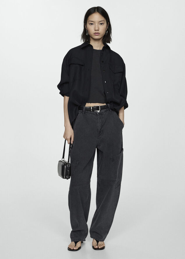 MANGO Short-sleeved cotton t-shirt Black