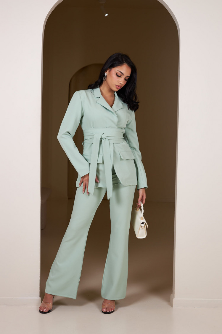 Ensemble 2 pièces blazer + pantalon tailleur vert d'eau