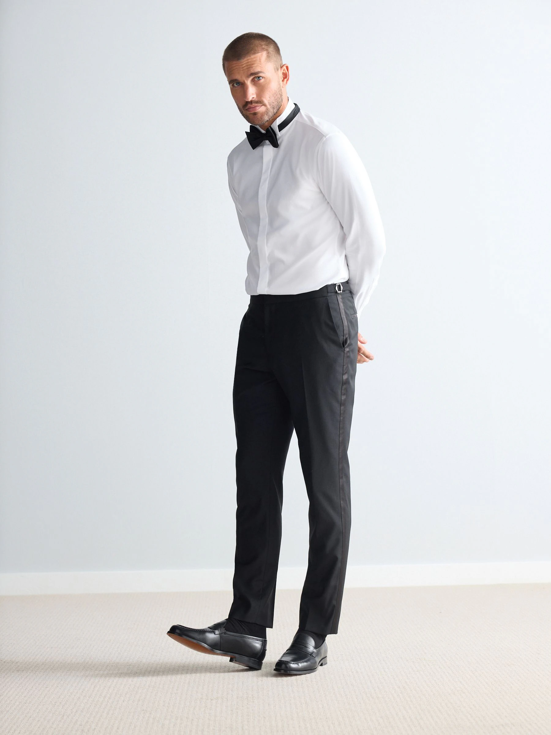 Zwart - Signature Marzotto 100% Italian Wool Check Tuxedo Suit Trousers