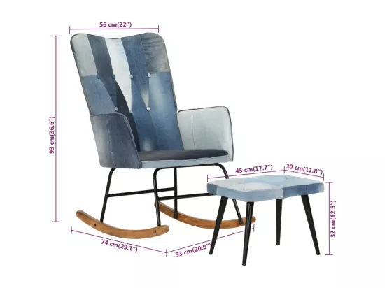 Chaise à bascule avec repose-pied Denim Bleu Toile patchwork