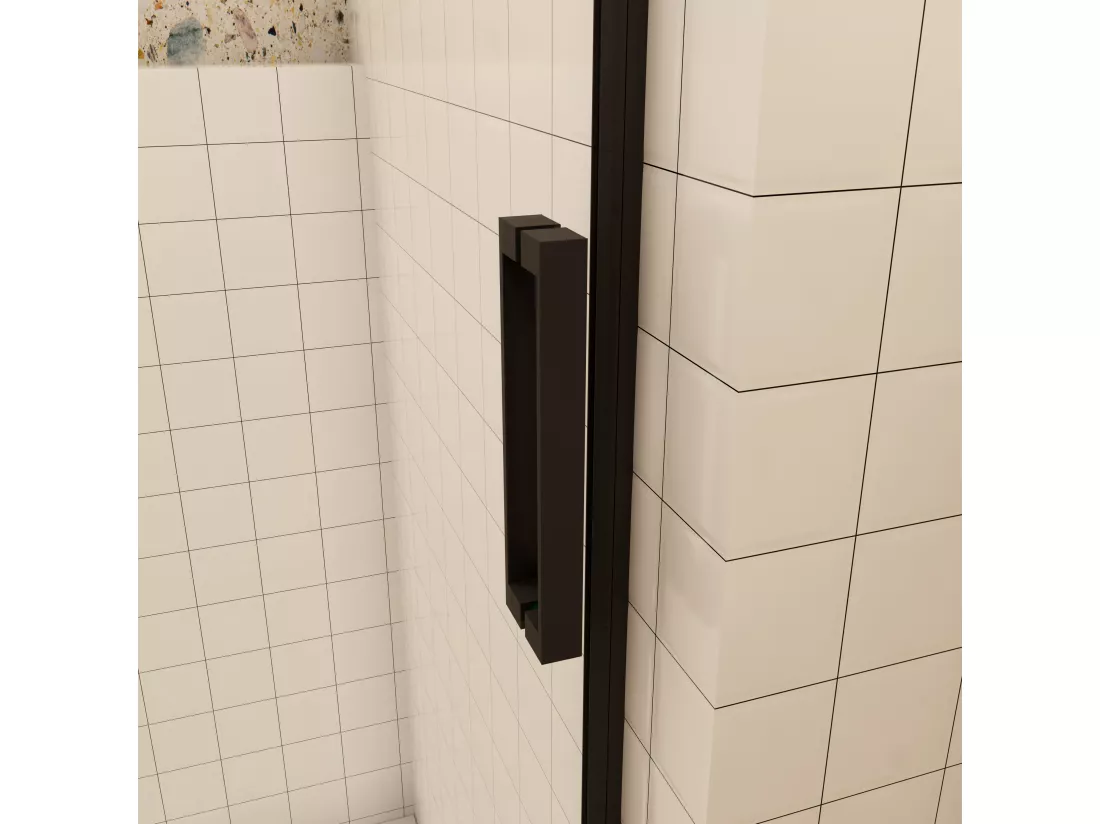 AICA porte de douche coulissante 110x200cm, noir mat style atelier, porte de douche coulissante noir en 8mm verre anticalcaire