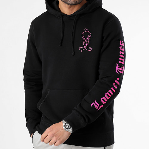 Sweat Capuche Sleeve Angry Tweety Noir Rose Fluo