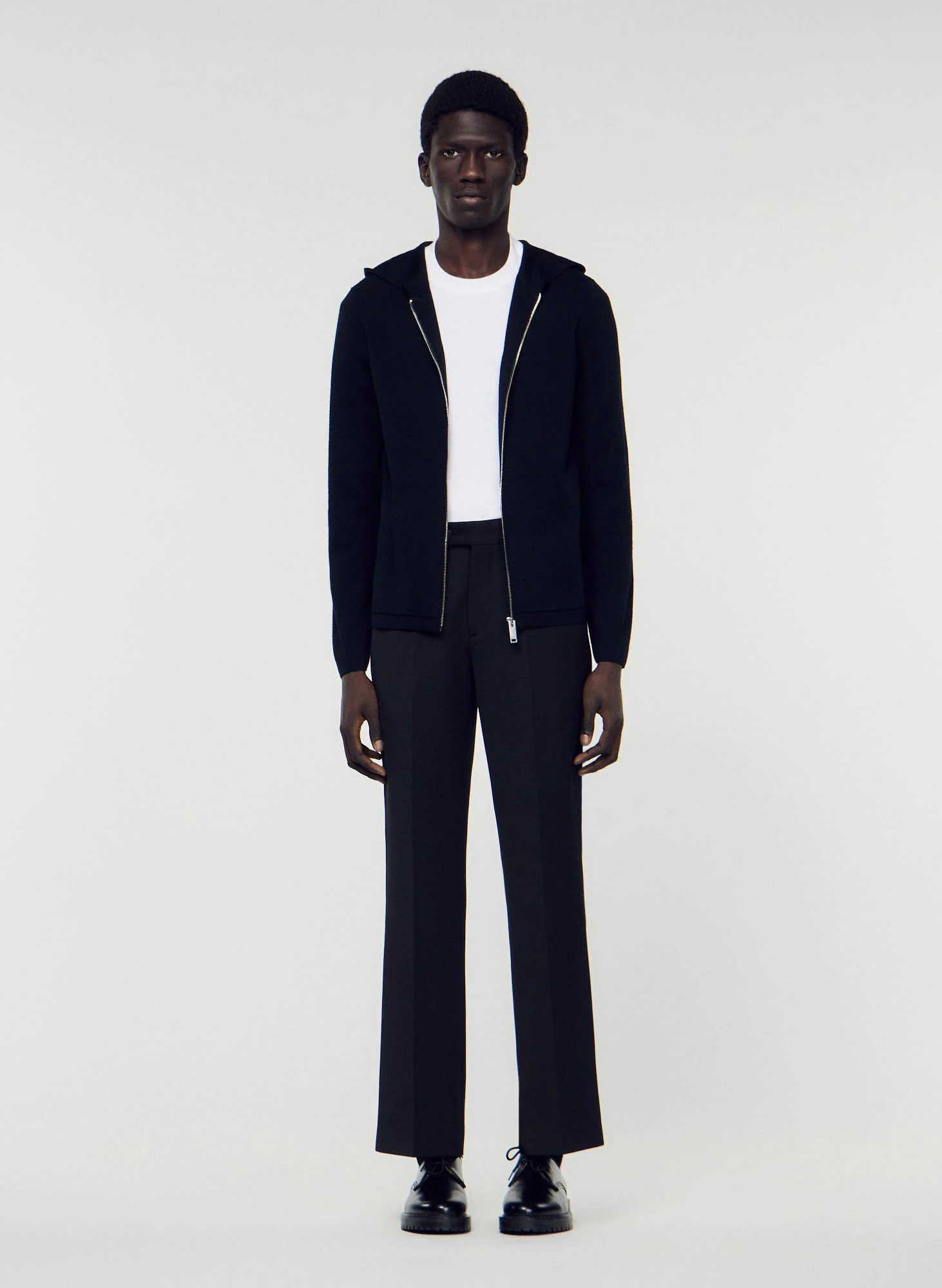 Gilet regular-fità capuche zippé en laine | Noir