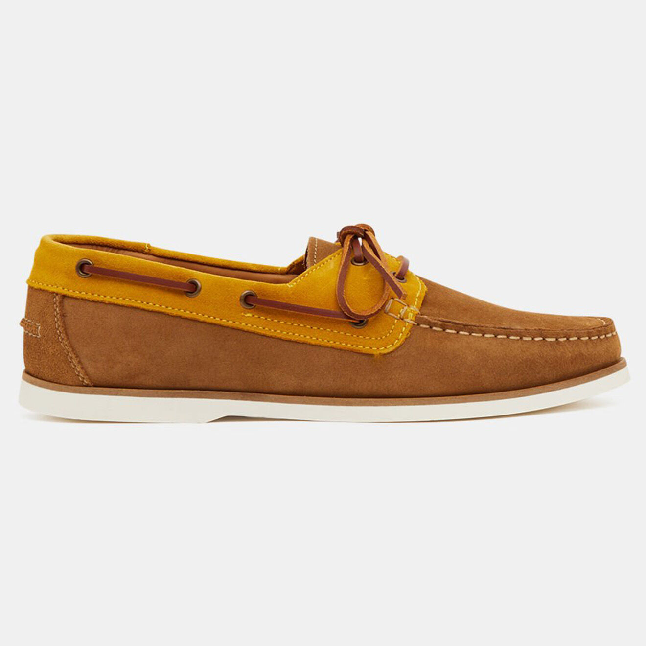 Comptoir GL Chaussures bateau en Velours de Cuir bicolore cognac/Camel