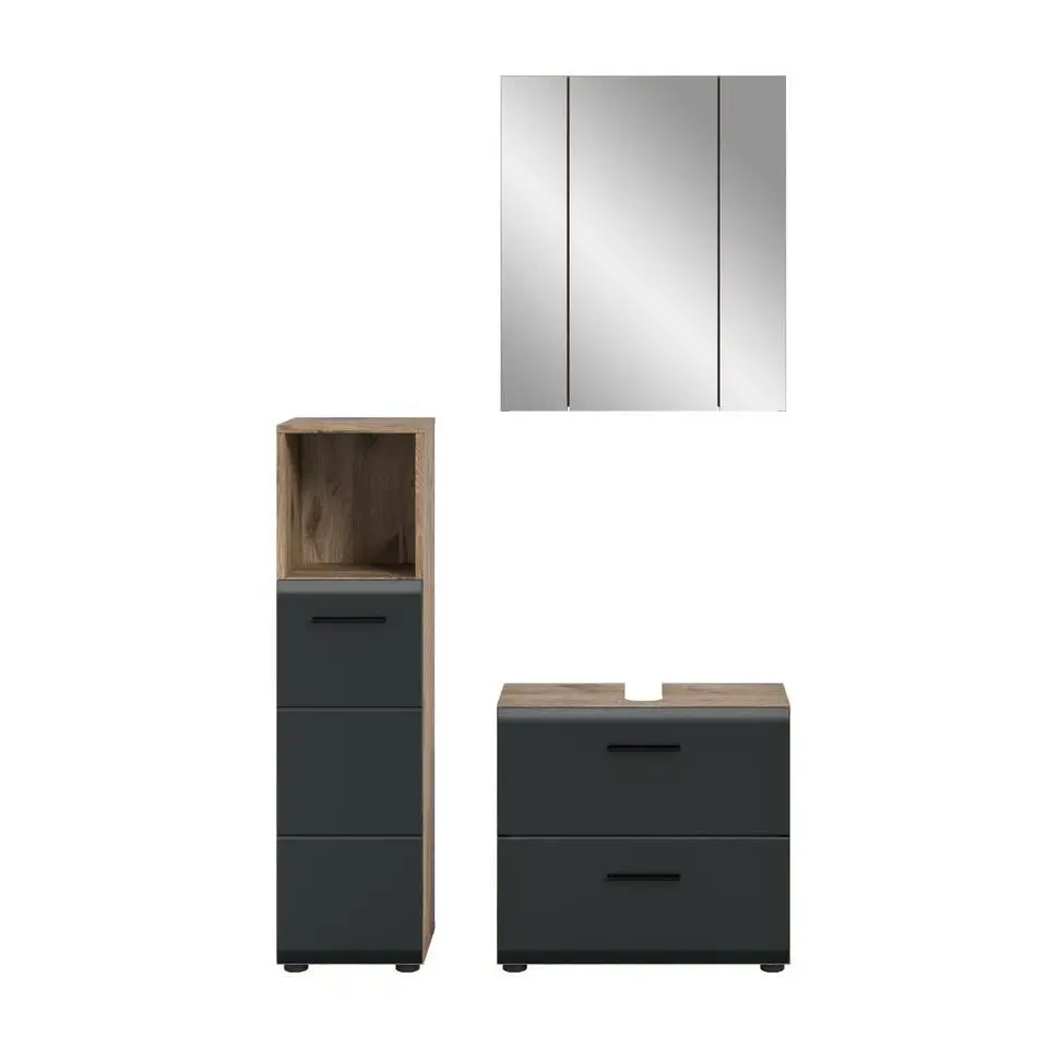 Hioshop Ice badkamer I23 zwart mat- eiken decor