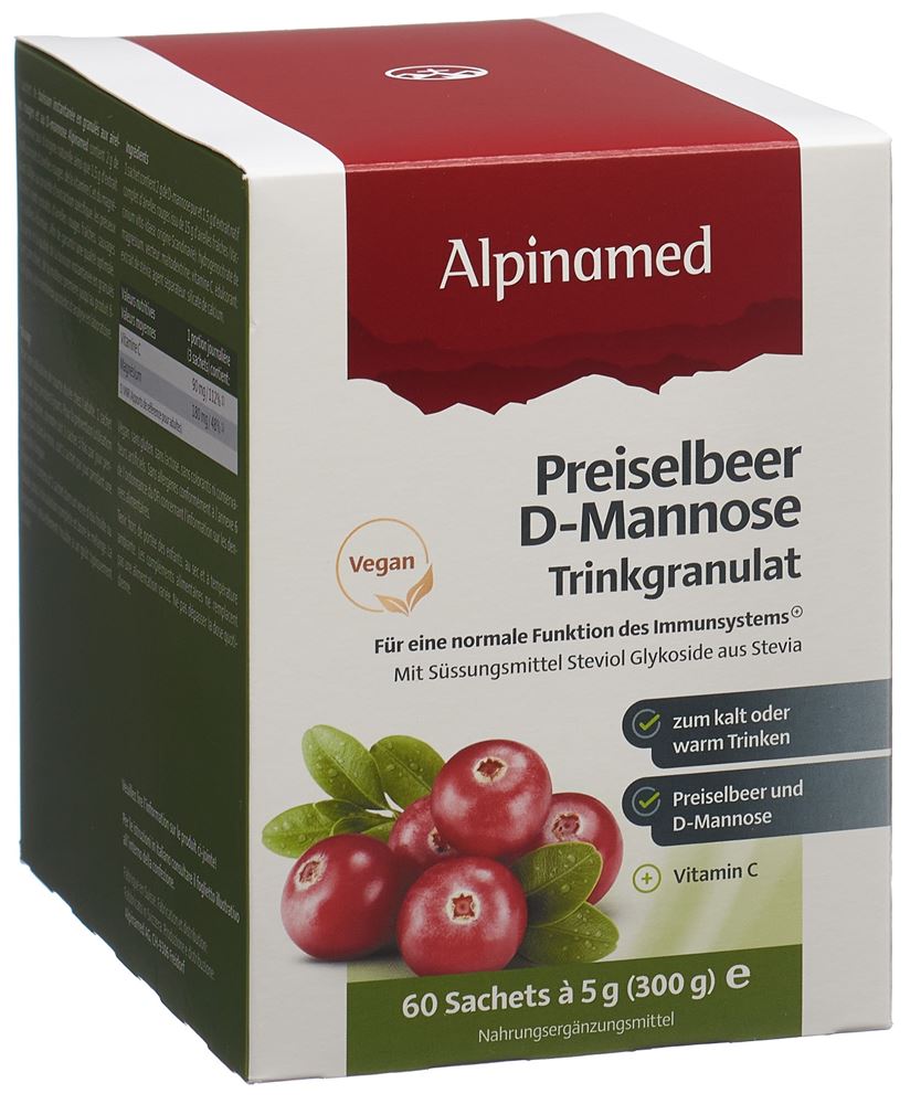 ALPINAMED Preiselbeer D-Mannose Trinkgranulat<br>60 × 5 g, Beutel, Granulat zur Herstellung einer Lösung zum Einnehmen