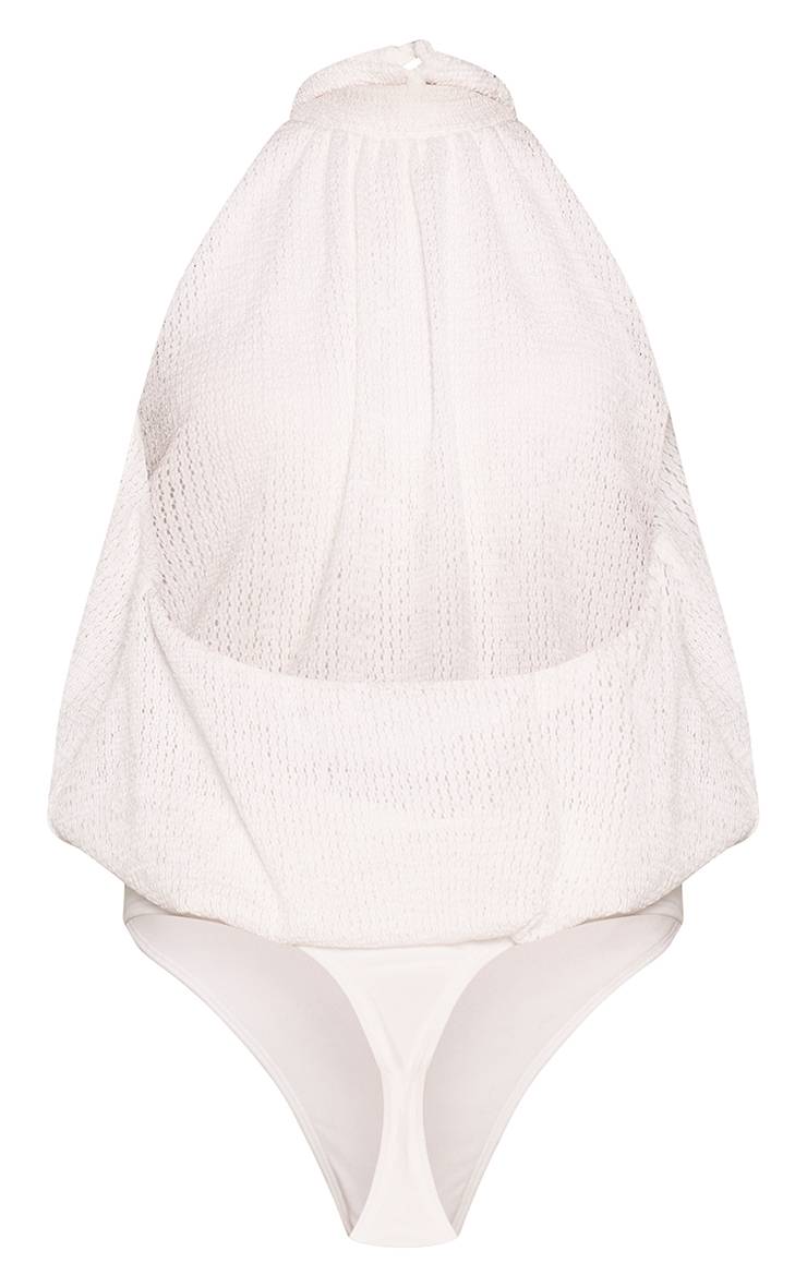 Blanc Ensemble Body Bouffant Col Américain Texturé