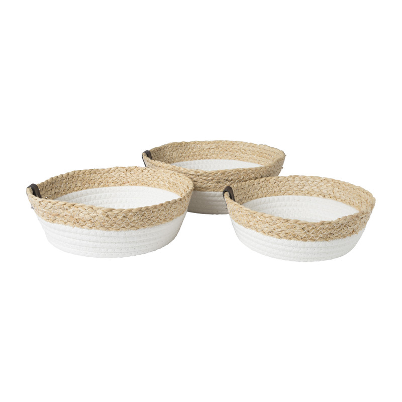 Rond mandje - ø24x8 cm - naturel/wit