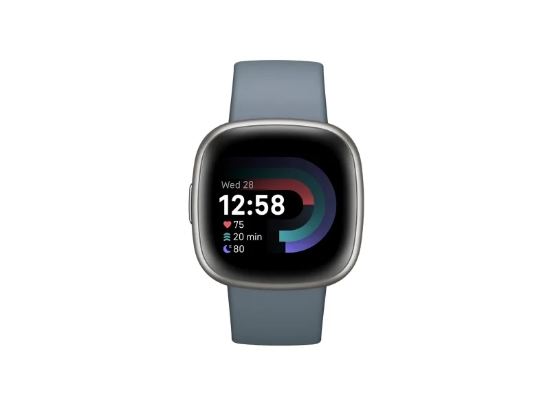 Fitbit Versa 4 - 40 mm - platin - smart ur med bånd - vandfaldsblå - båndstørrelse: S/L - NFC, Bluetooth