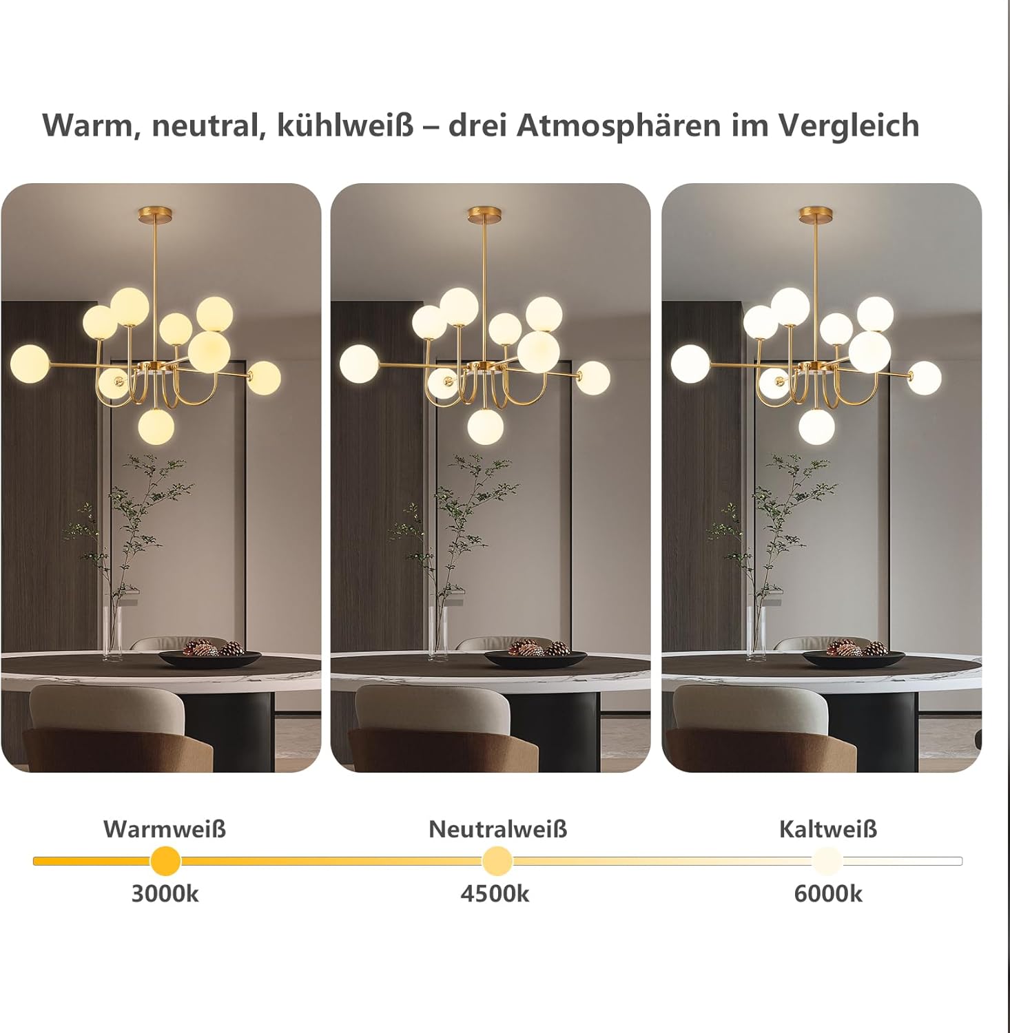 Moderne Sputnik Kronleuchter mit 9 weißen Glaskugeln, Gold Deckenleuchte, Vintage Pendelleuchte, halb eingebaute Deckenlampe für Wohnzimmer Schlafzimmer Küche und Esszimmer