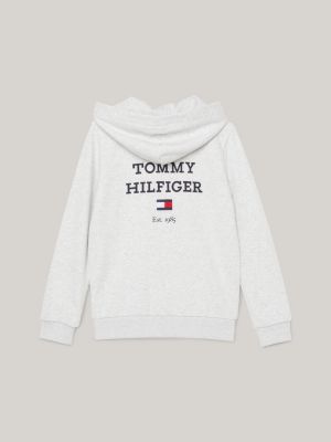 Moletom com capuz e zíper com logo nas costas
