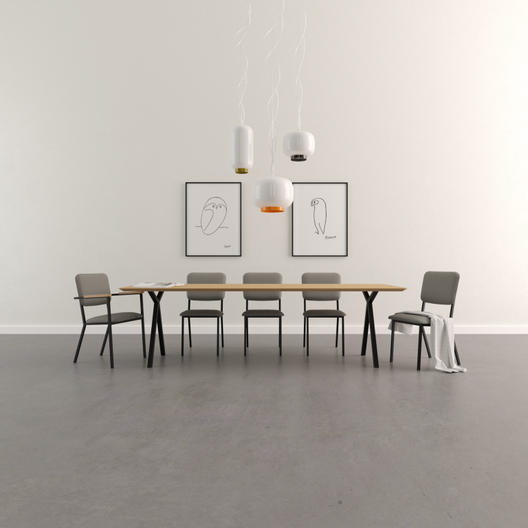 Studio HENK Slim X-Type tafel 220x90 zwart frame, hardwax light 3041, verjongd ronde hoeken