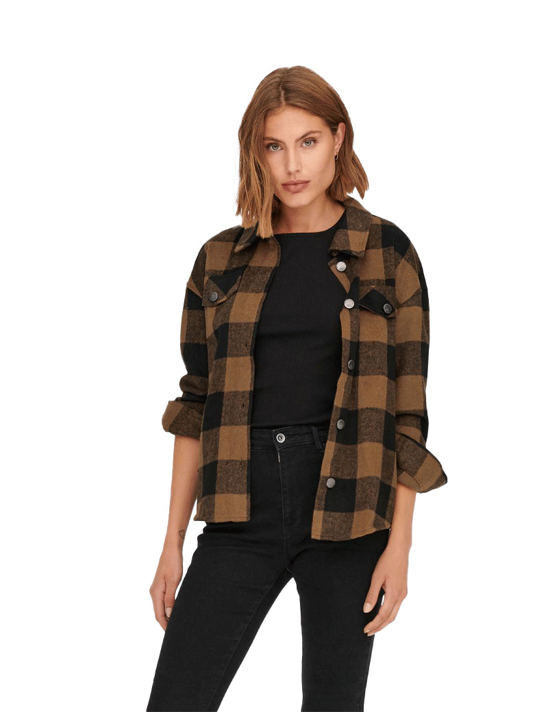 ONLY VESTE CHEMISE CARREAUX MARSALA MARRON