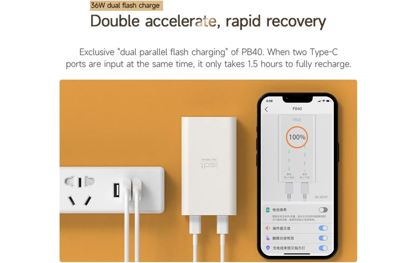 Powerbank PB40 40 Wh, 2x USB-C 18WKompakte Powerbank mit zwei USB-C Anschlüssen