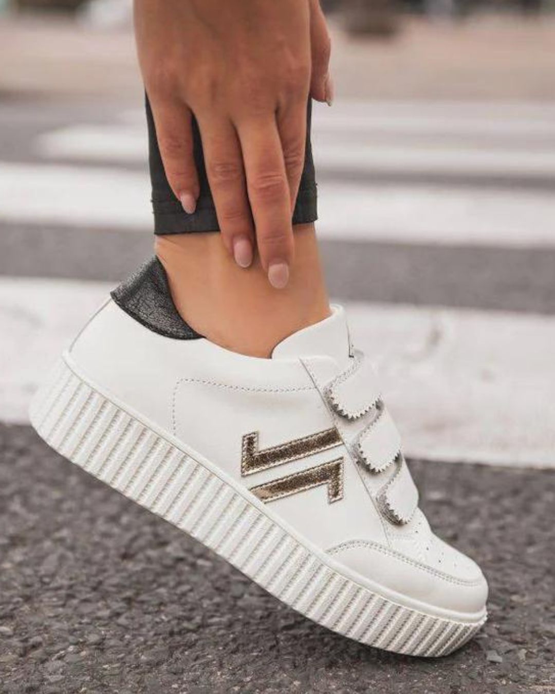 Basket femme blanche creepers à scratch - CL70 WHITE
