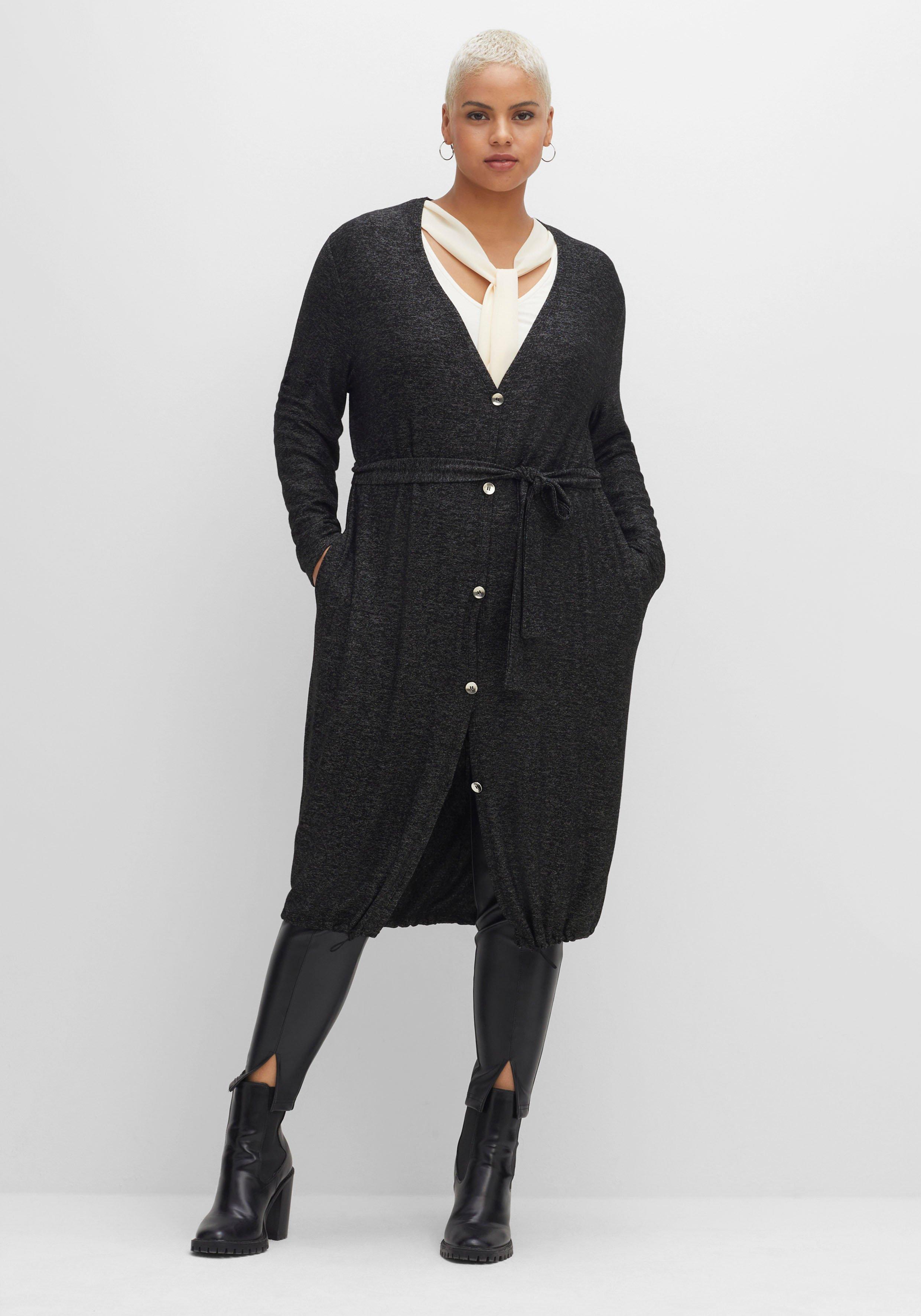 Longstrickjacke mit Tunnelzug am Saum, Bindegürtel