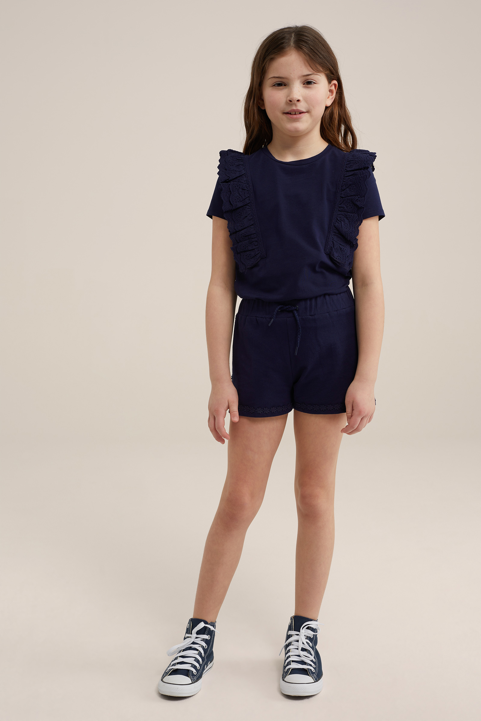 Meisjes T-shirt met ruches WE Fashion Marineblauw