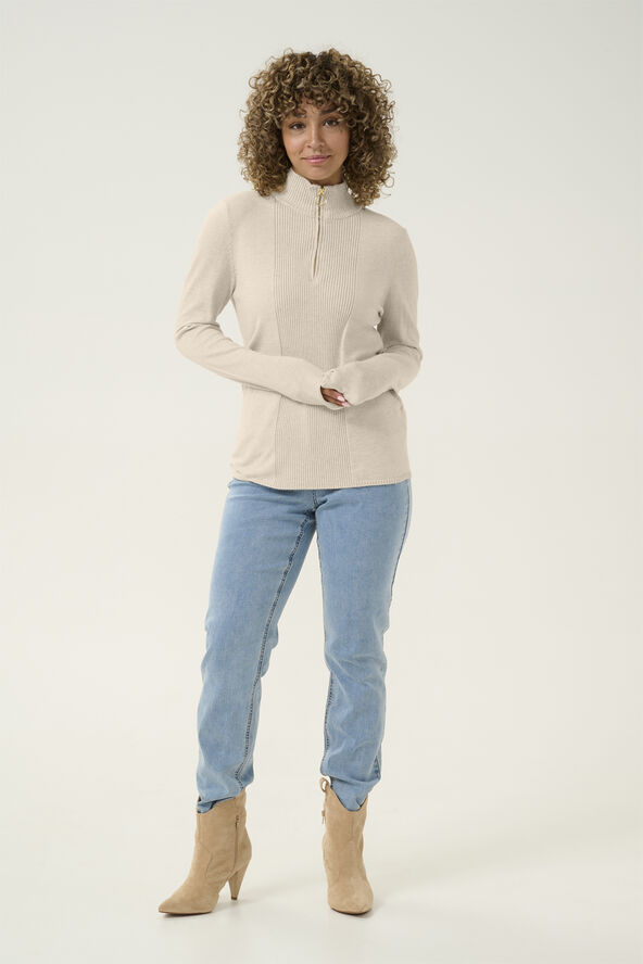 Cream CRDela High Neck Pullover Oat melange