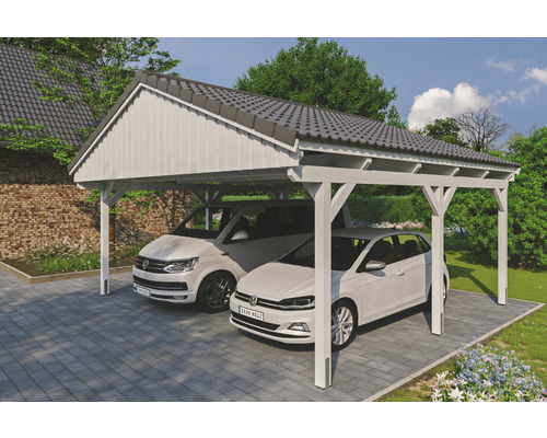 SKAN Holz dubbele carport Fichtelberg 618 x 566 cm wit