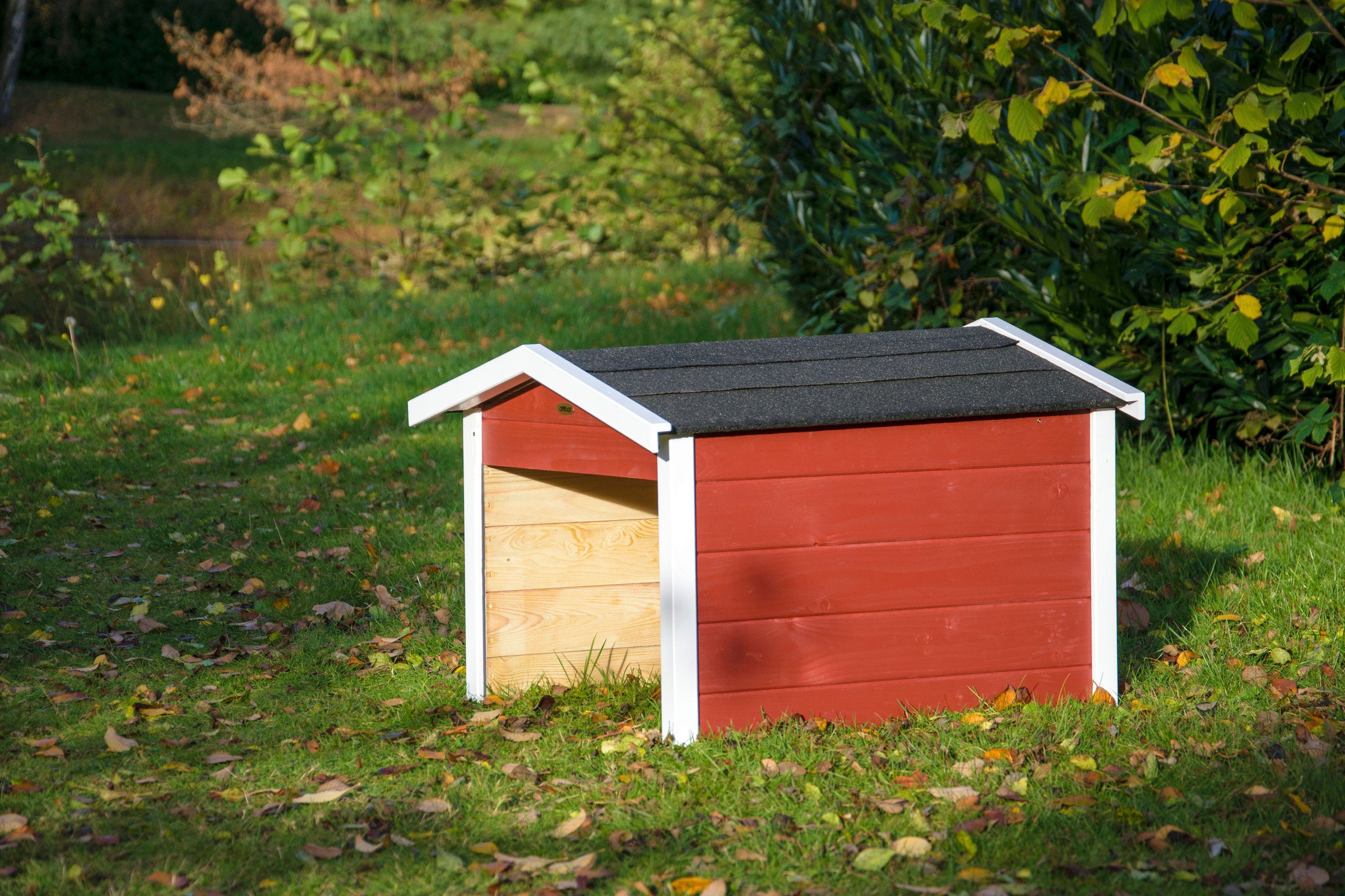dobar Mähroboter-Garage aus Holz in rot, mit Bitumen-Dach