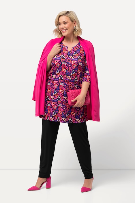 Longshirt, gemustert, Tunika-Ausschnitt, 3/4-Arm