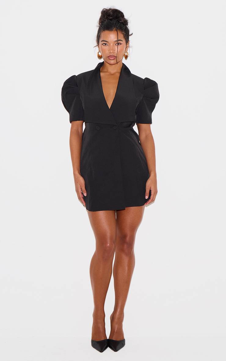 Noir Robe Blazer À Manches Courtes Avec Nœud Au Dos