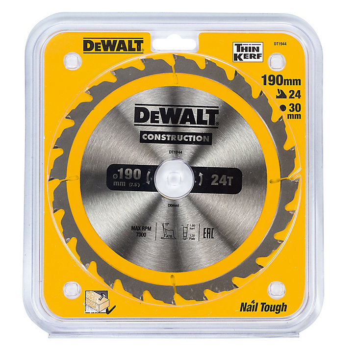 Lame scie circulaire construction TCT 190 x30 24T DEWALT