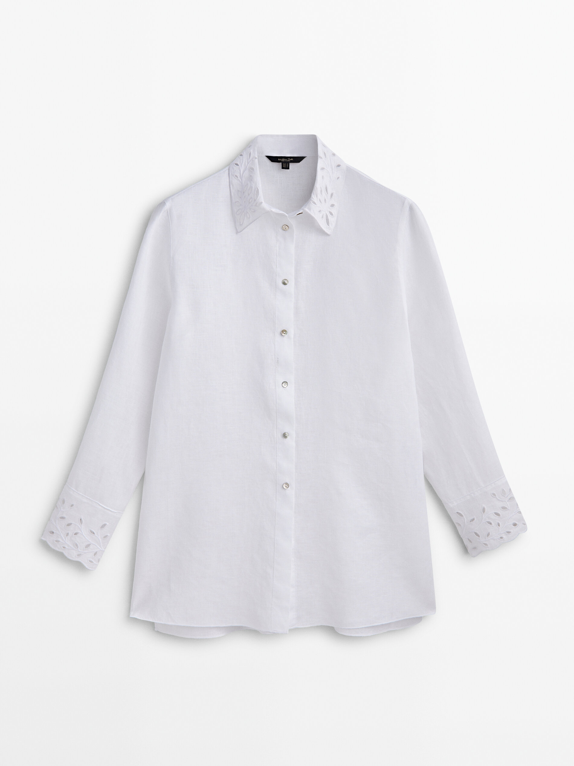 Camisa de linho bordada e perfurada - BRANCA