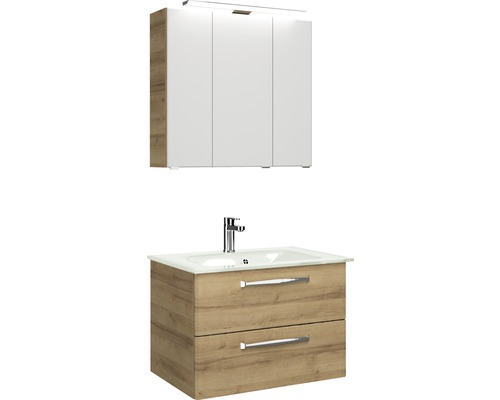 Pelipal Kumba badkamermeubelset, BxHxD 77 x 200 x 50 cm, frontkleur Riviera eiken met witte glazen wastafel, 99.77032647