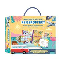 Reisekoffert. Med aktivitetsbøker, minnespill, button, tusjer og tavle