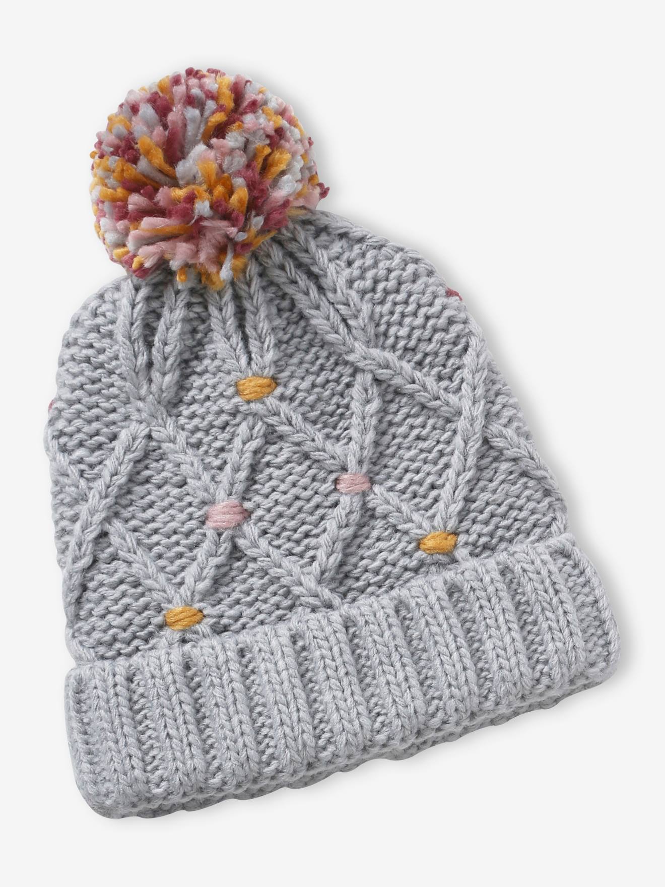 Look feminino: chapéu + cachecol tubular + luvas ou mitenes com pompons cinza mesclado