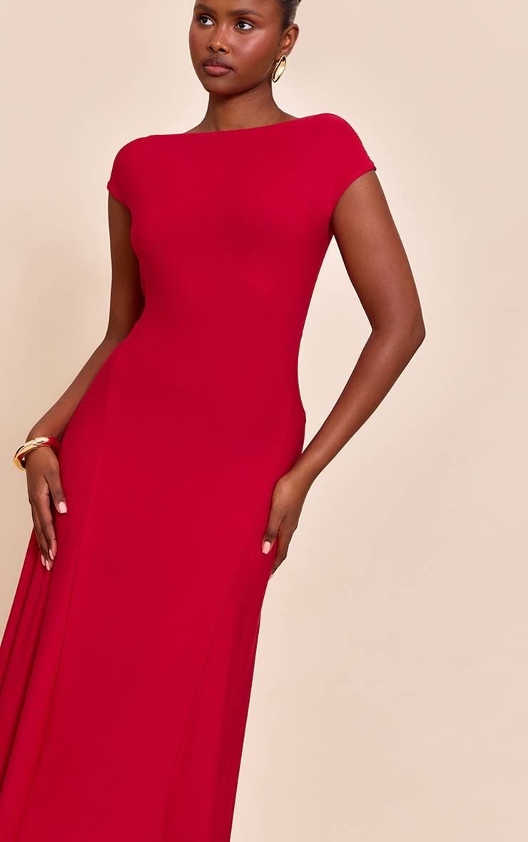 Rouge Robe Longue Fluide Asymétrique À Panneaux