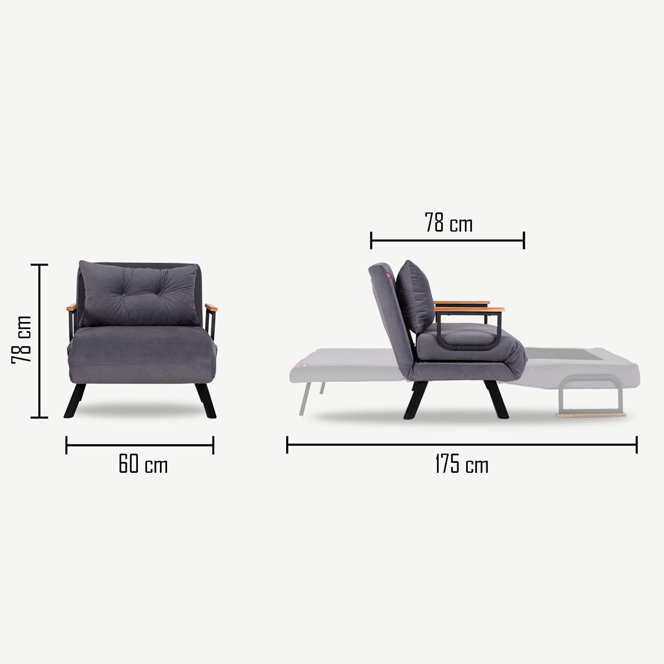 Atelier del Sofa Fauteuil convertible Sando gris - 60x50x42 cm