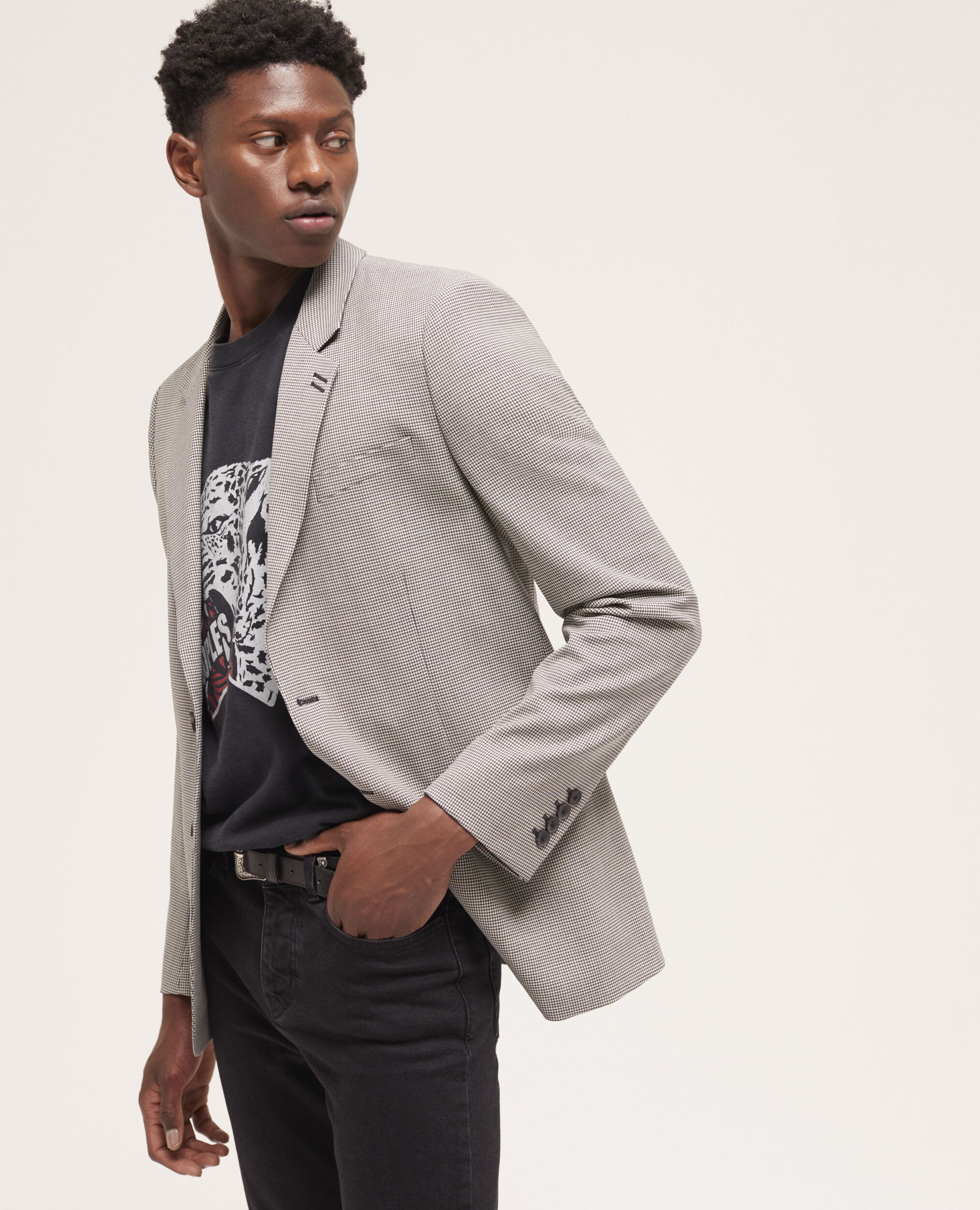 Veste de costume en laine à motifs grise