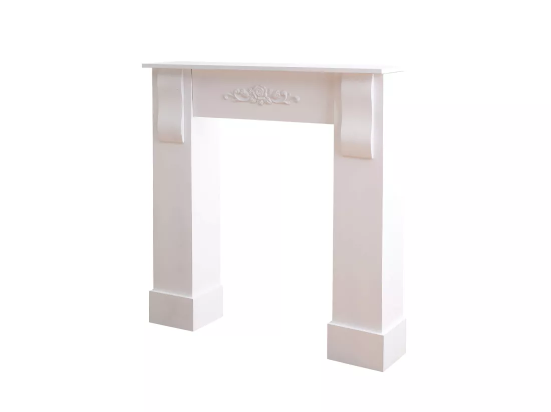 Cadre Cheminée Décoratif Florale Bois Blanc Rustique 92x93x22,5