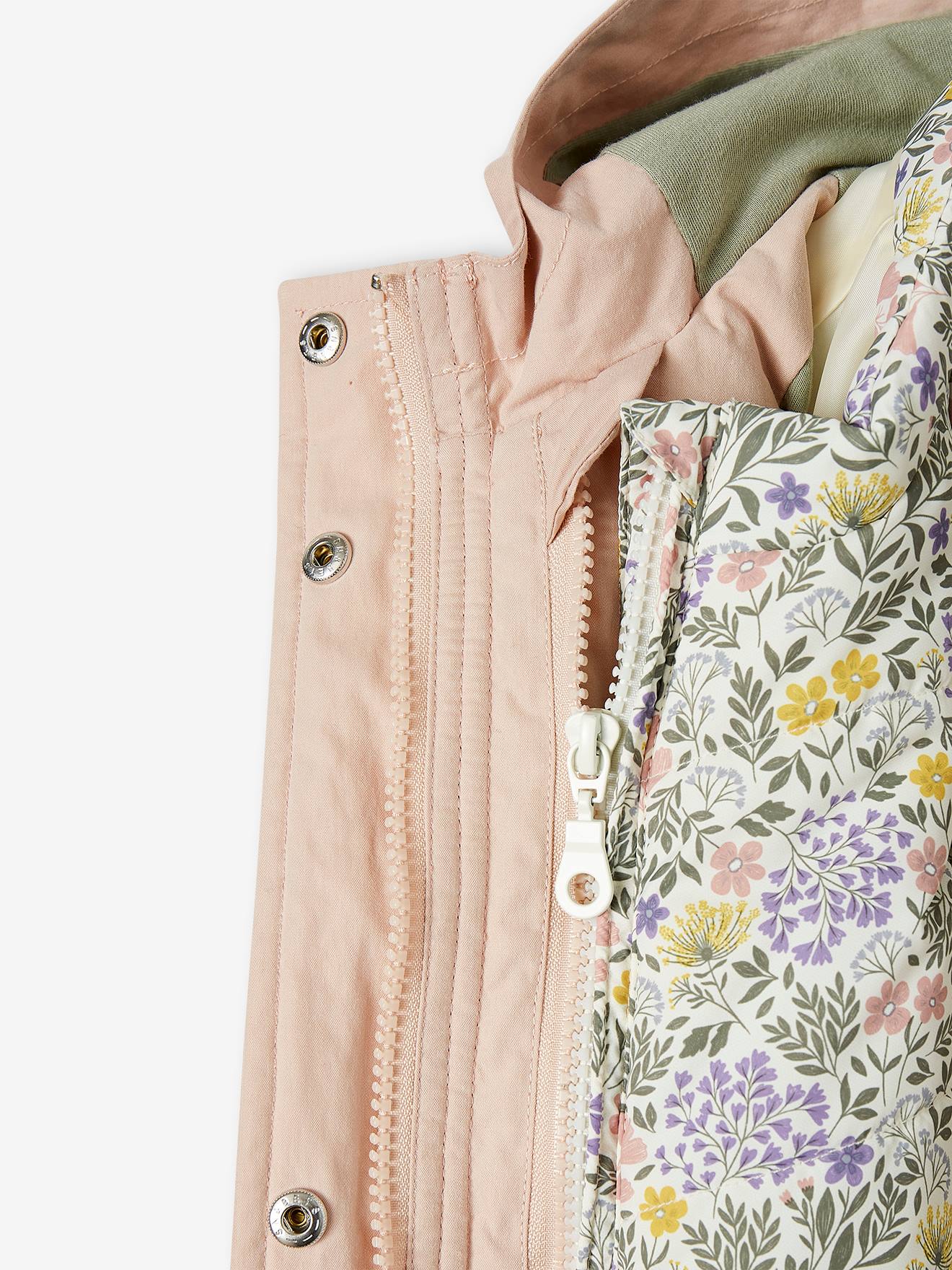 Parka 3 em 1 para meninas, ideal para meia-estação, rosa-maquiagem.