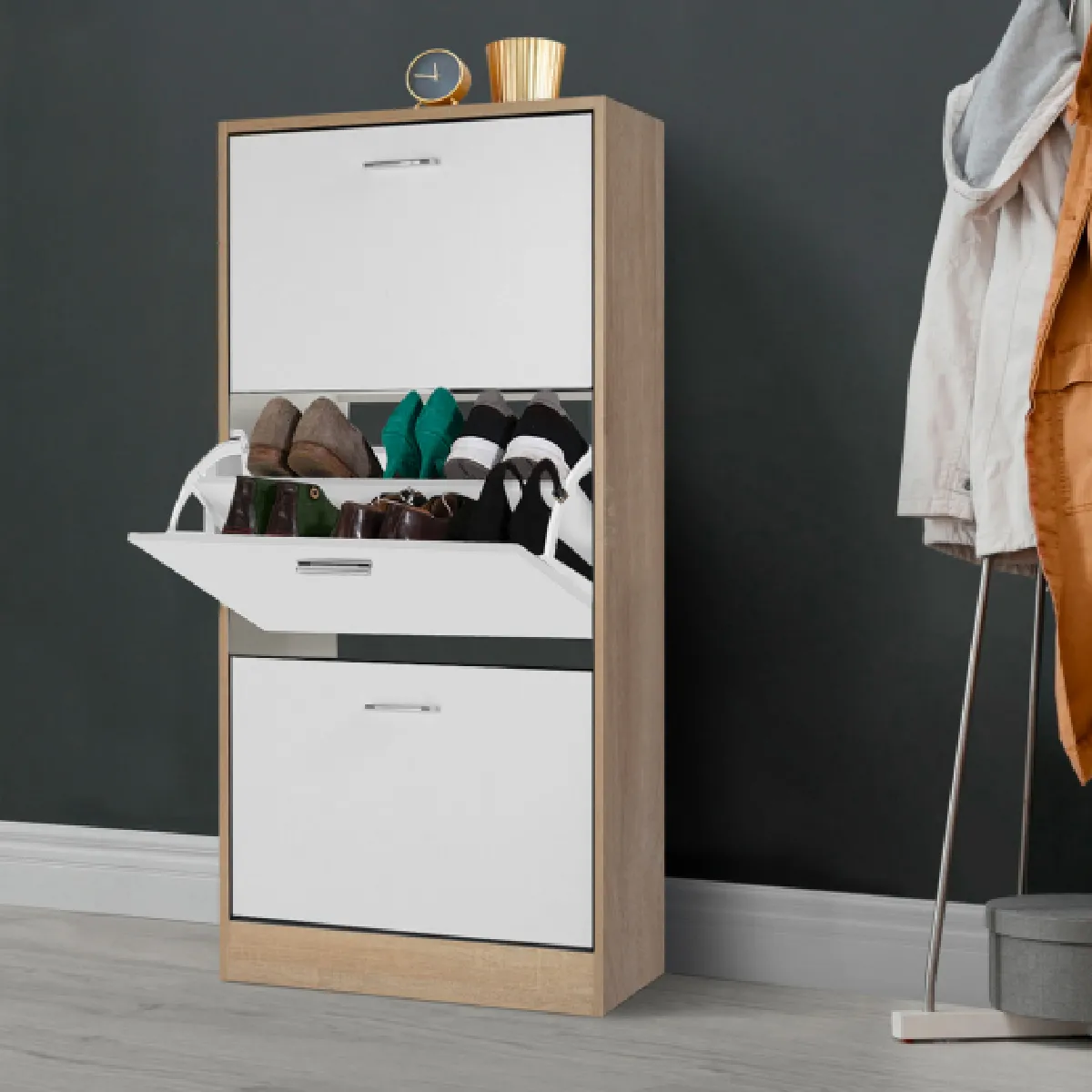 Idmarket MARKET Meuble à Chaussures KLARK - Hêtre et Blanc