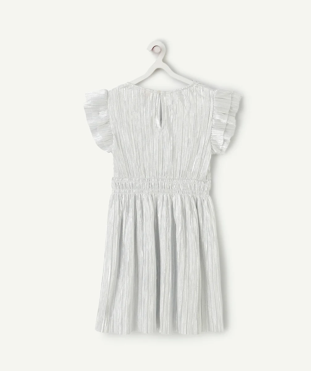 ROBE CACHE-COEUR FILLE PLISSÉE AVEC DÉTAILS VOLANTÉS COULEUR ARGENTÉE