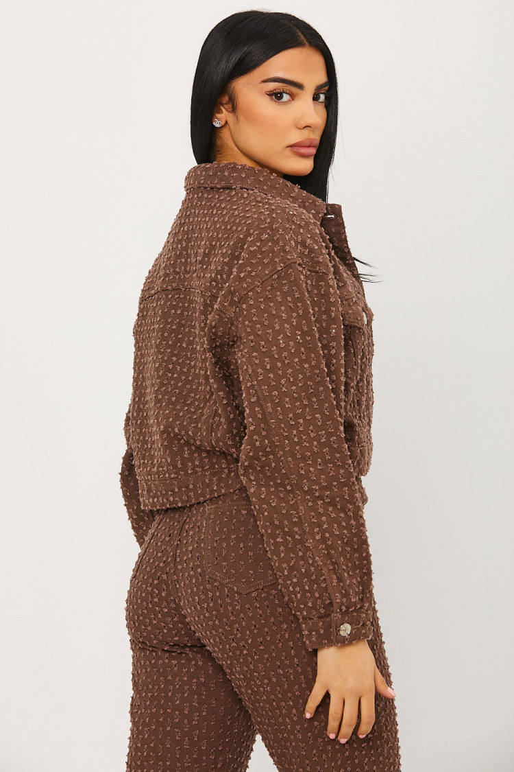 Veste courte en jeans marron à trous