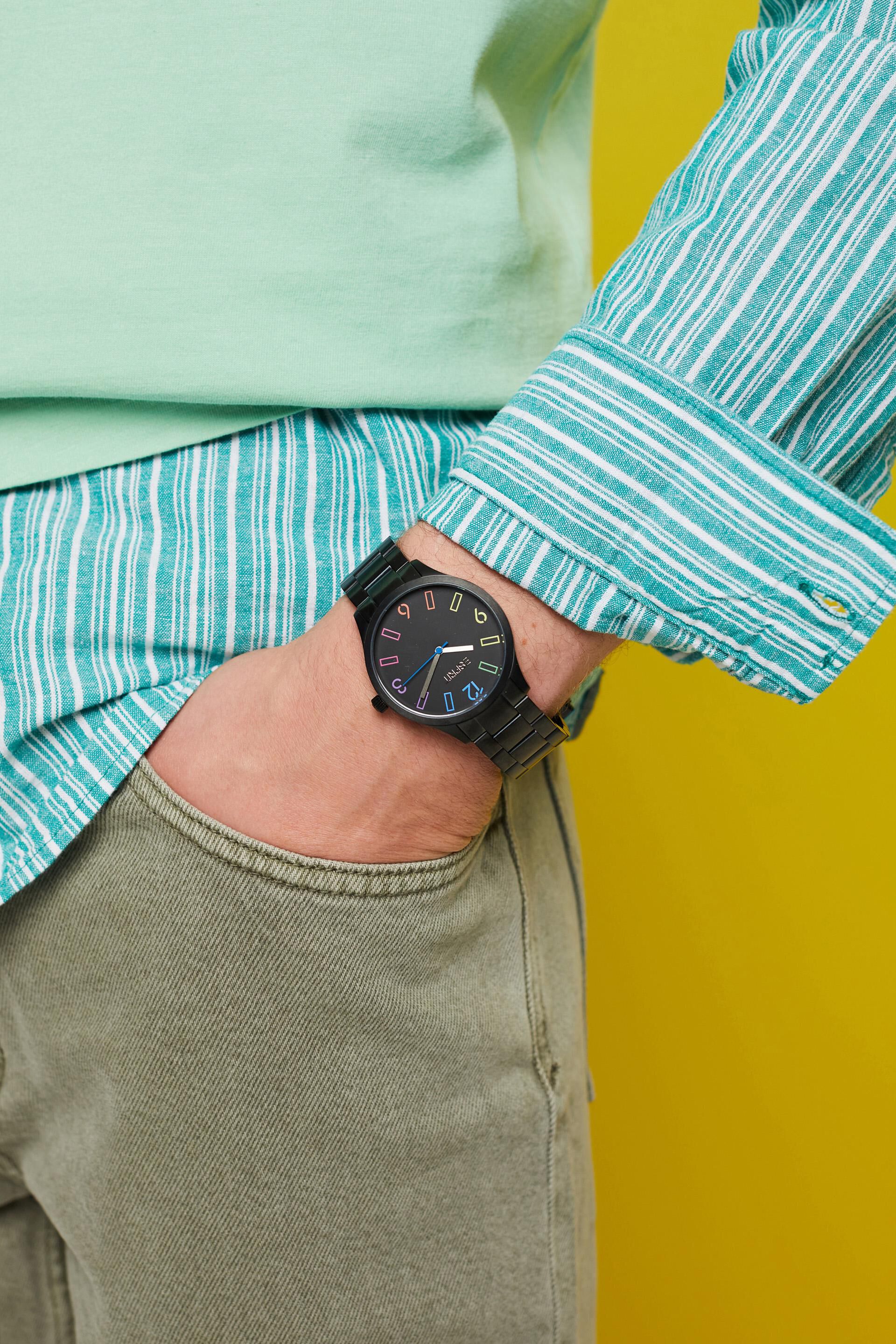 Montre-bracelet en acier inoxydable à chiffres multicolores