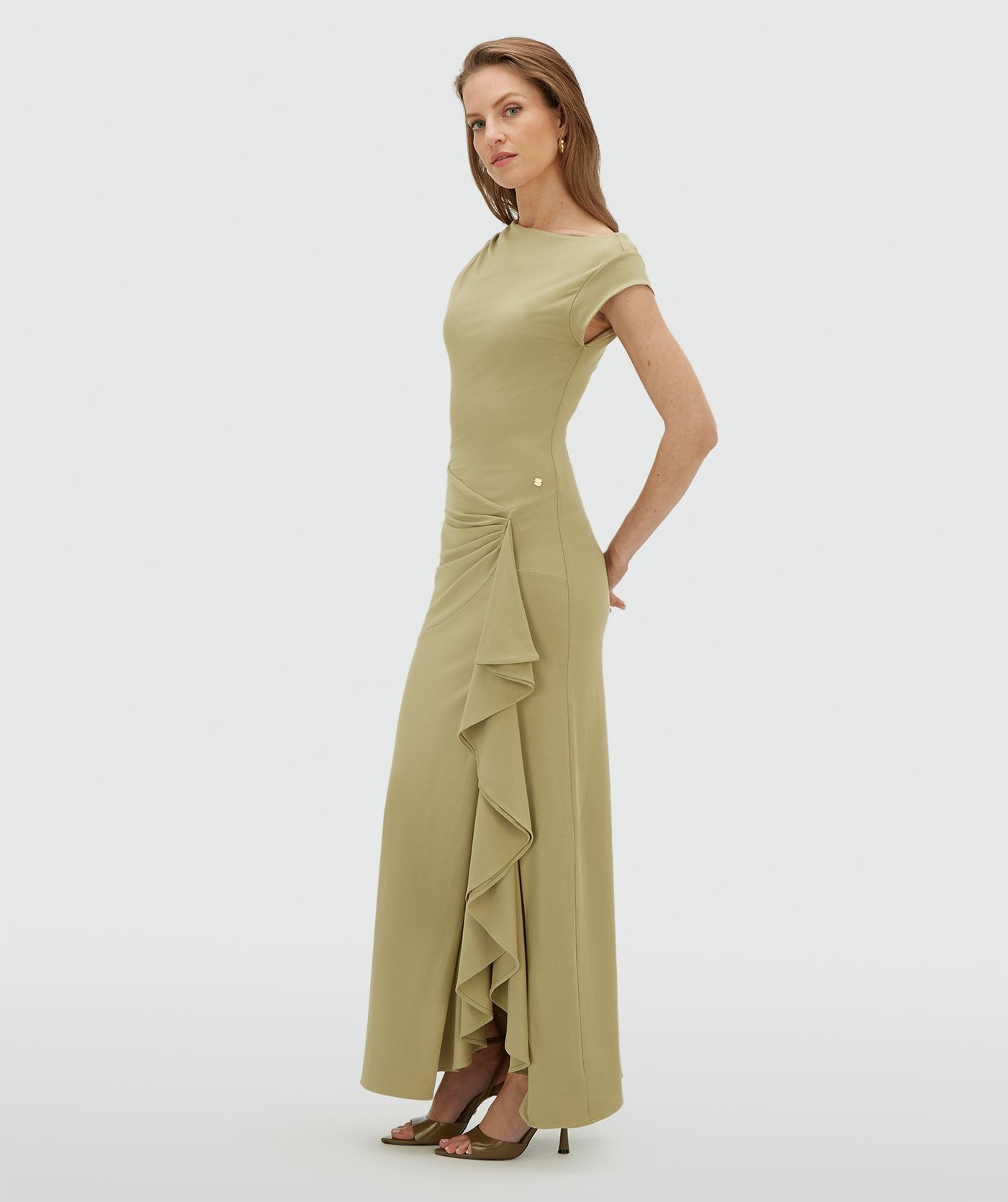 JV-ZYLAS slim fit maxi jurk met ruffles - dark pistachio