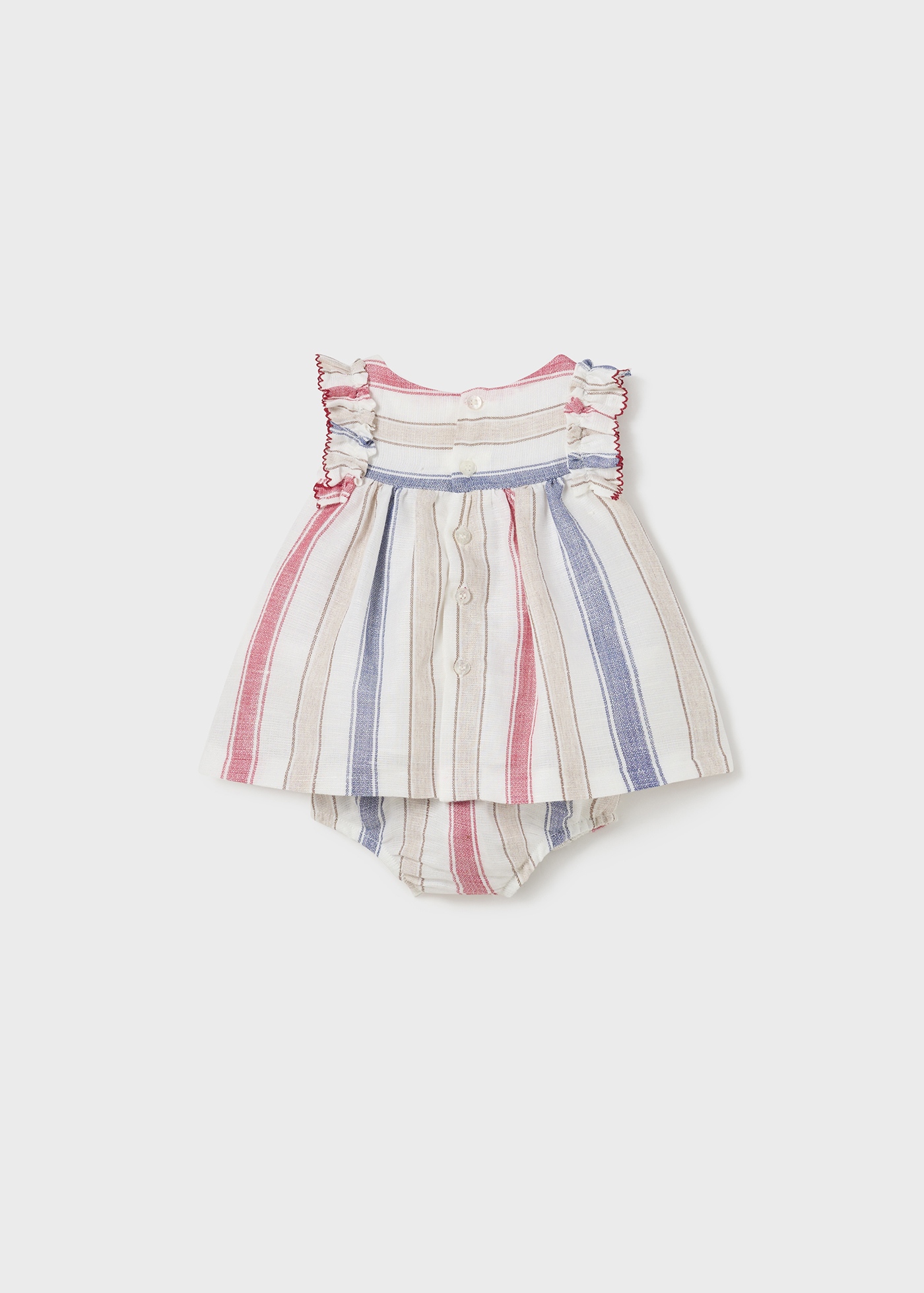 Vestido listrado de linho europeu para recém-nascido Tulita com capa para fralda