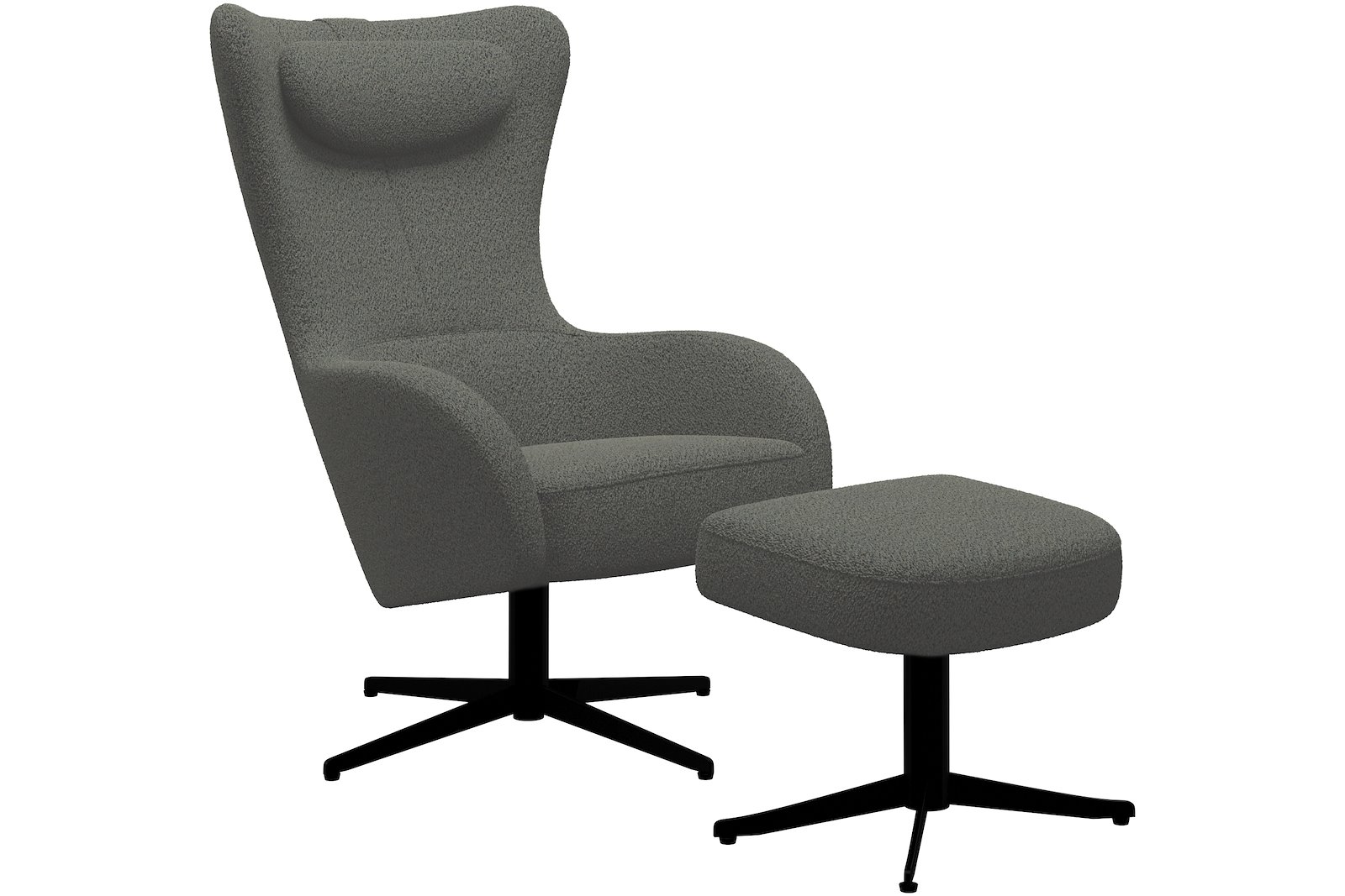 Bella Hvilestol med krakk Tekstil Alfa Grey med S04 sortlakkert sokkel