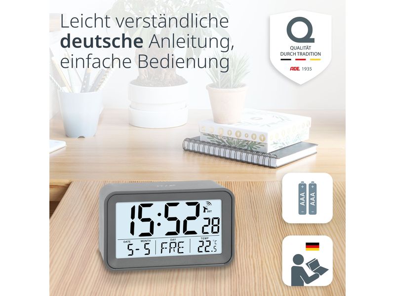 ADE Funkwecker mit Kalender Wecker mit digitaler Anzeige