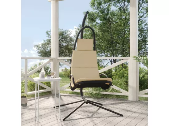 Chaise balançoire de jardin et coussin crème tissu Oxford-acier