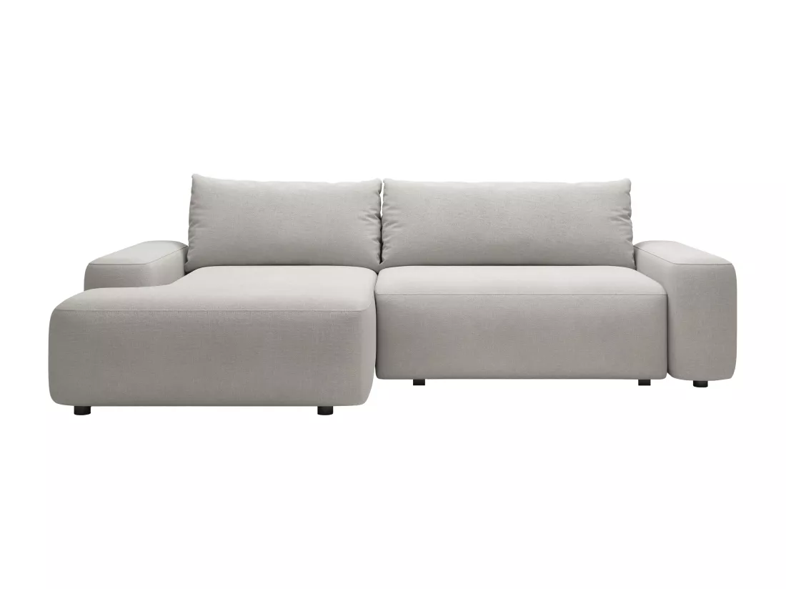 Canapé d'angle gauche convertible en tissu texturé gris clair DAVISO